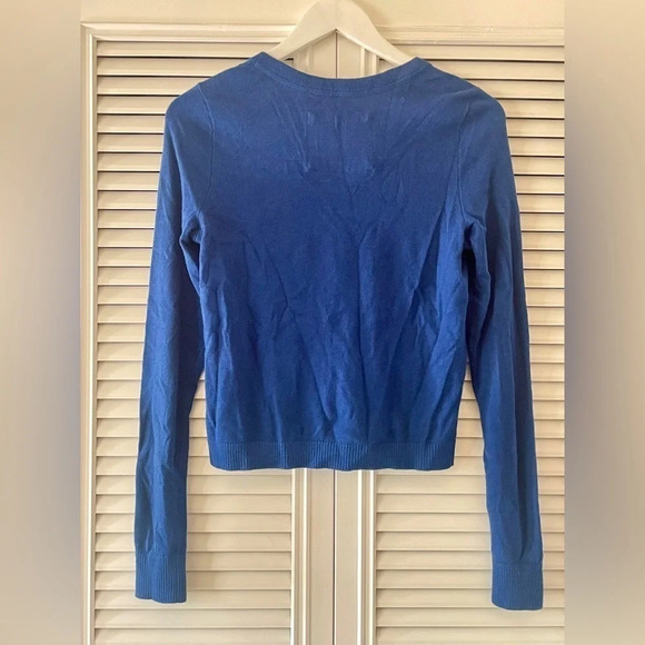 Abercrombie & Fitch Women’s Blue Ruffled Detailed Long Sleeve Cardigan SZ L - Picture 5 of 11